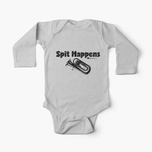 Spit Happens - Tuba (Black Lettering) Long Sleeve Baby One-Piece