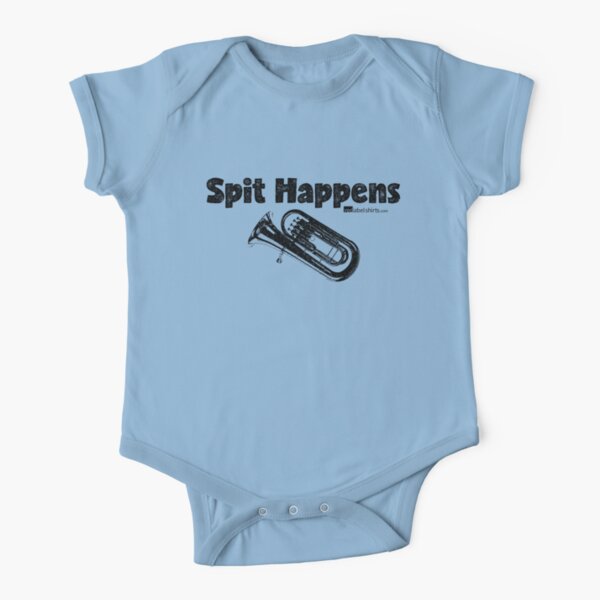 Spit Happens - Tuba (Black Lettering) Short Sleeve Baby One-Piece