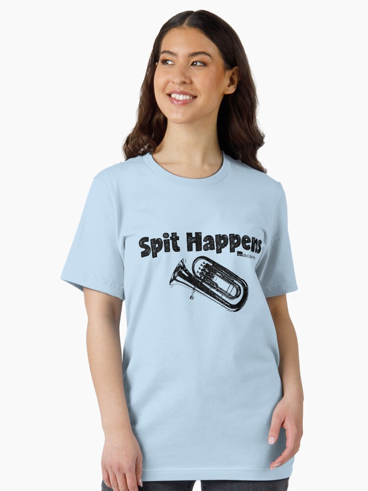 Thumbnail 1 of 7, Essential T-Shirt, Spit Happens - Tuba (Black Lettering) designed and sold by RedLabelShirts.