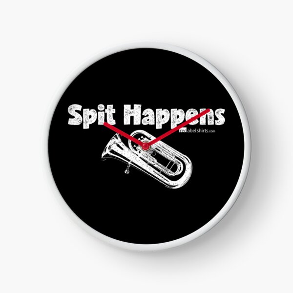 Spit Happens - Tuba (White Lettering) Clock