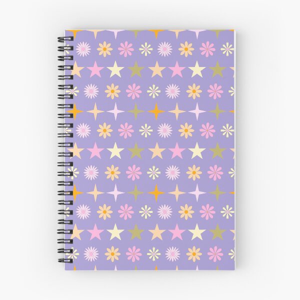 Aperçu de l'œuvre  Fleurs et étoiles sur fond violet créée et vendue par BilberryCreate.