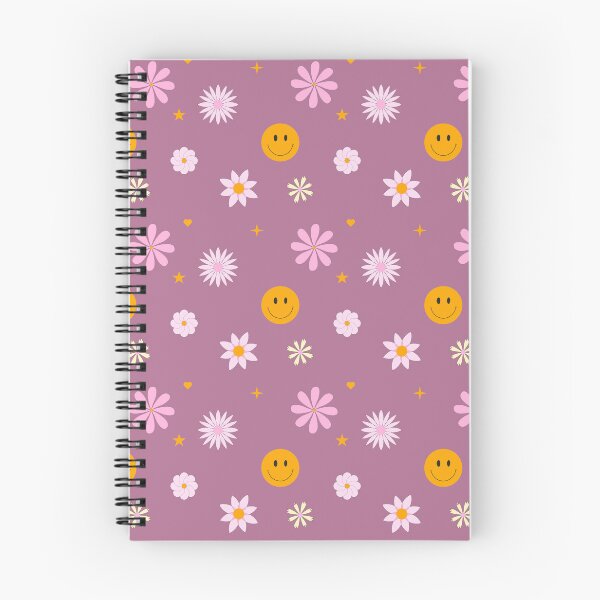 Aperçu de l'œuvre Hippie Happy fleurs et sourires (groovy boho, fond violet) créée et vendue par BilberryCreate.