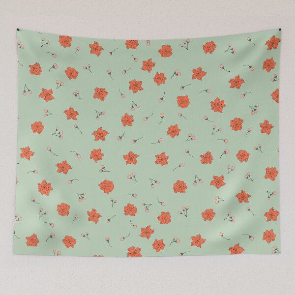 Item preview, Sakura - Wabi-Sabi - Pink Cherry Blossom Flowers + Buds on Mint Green / Matcha designed and sold by Carrie Cantwell Art.