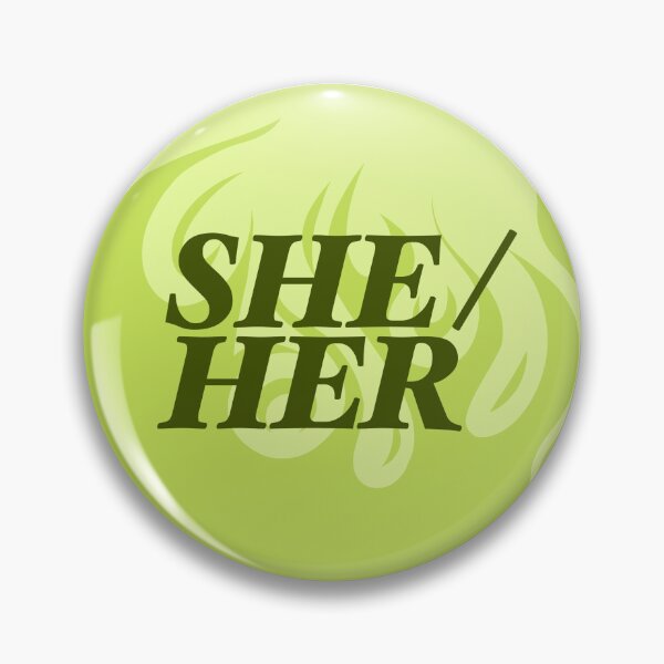 Item preview, She/Her Flaming Pronoun Pin (Green) designed and sold by Very-Ghoul.