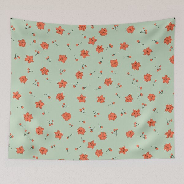 Item preview, Sakura - Wabi Sabi - Pink Cherry Blossom Flowers + Buds on Mint Green / Matcha designed and sold by Carrie Cantwell Art.