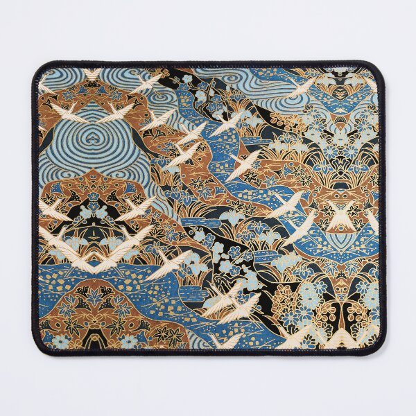 Item preview, FLYING WHITE CRANES ON BLUE WATER AND SPRING FLOWERS  Antique Japanese Floral designed and sold by BulganLumini.