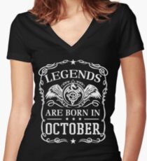 legends are born in OCTOBER Women's Fitted V-Neck T-Shirt