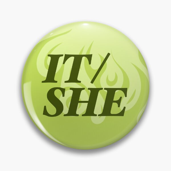 Item preview, It/She Flaming Pronoun Pin (Green) designed and sold by Very-Ghoul.