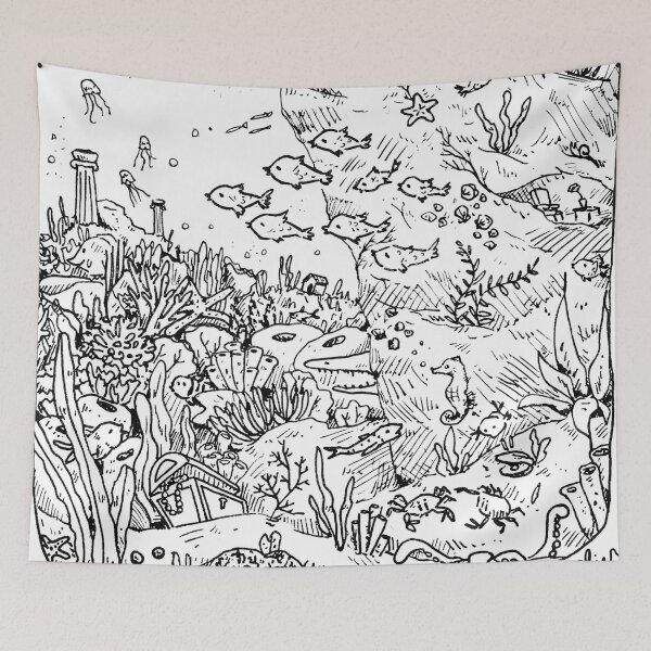 Item preview, Under the sea, drawing with sunken boat and coral reef  designed and sold by Elizabeth200401.
