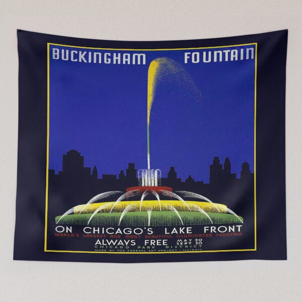 Item preview, Buckingham Fountain Chicago Retro Poster - Vintage Chicago Tourism 1939 designed and sold by molamode.