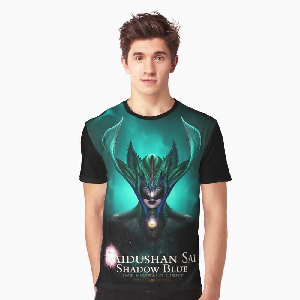 Taidushan Sai Shadow Blue The Emerald Light Fractal Design Art Portrait by Xzendor7 Decorative Art Print Graphic T-Shirt