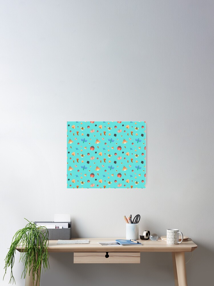 Thumbnail 2 of 3, Poster, Summer Time Bugs Pattern- Turquoise designed and sold by MILdecals.