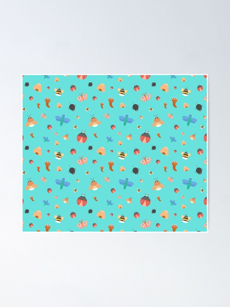 Thumbnail 1 of 3, Poster, Summer Time Bugs Pattern- Turquoise designed and sold by MILdecals.