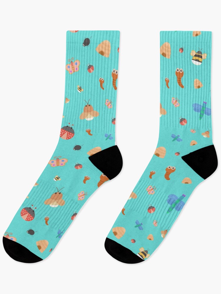 Thumbnail 1 of 5, Socks, Summer Time Bugs Pattern- Turquoise designed and sold by MILdecals.