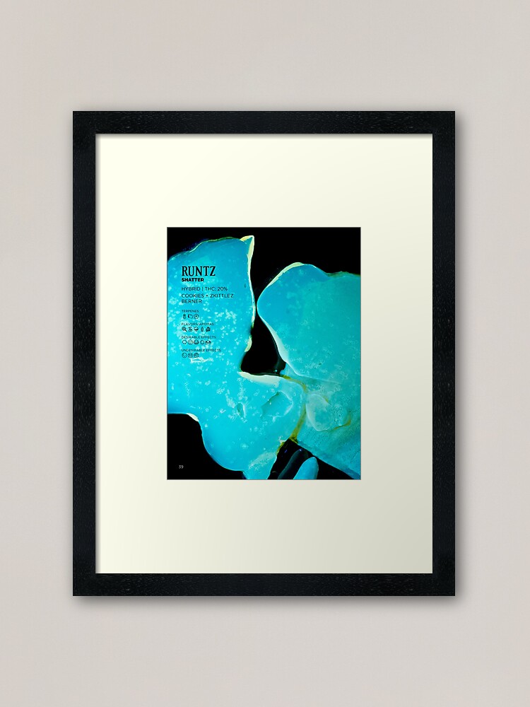 Thumbnail 1 of 7, Framed Art Print, Runtz Shatter Stat Poster | The Secret Colors of Cannabis Official designed and sold by cutbysam.