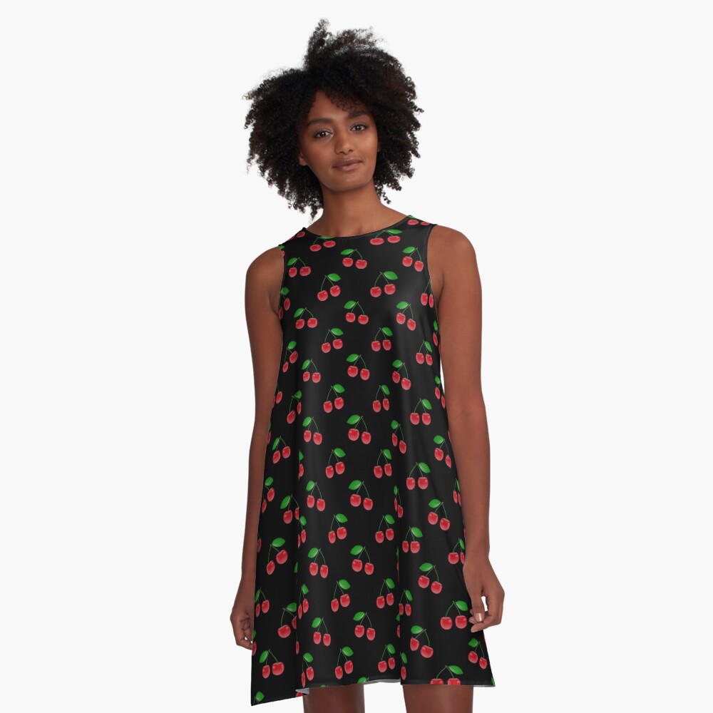 black dress with cherries