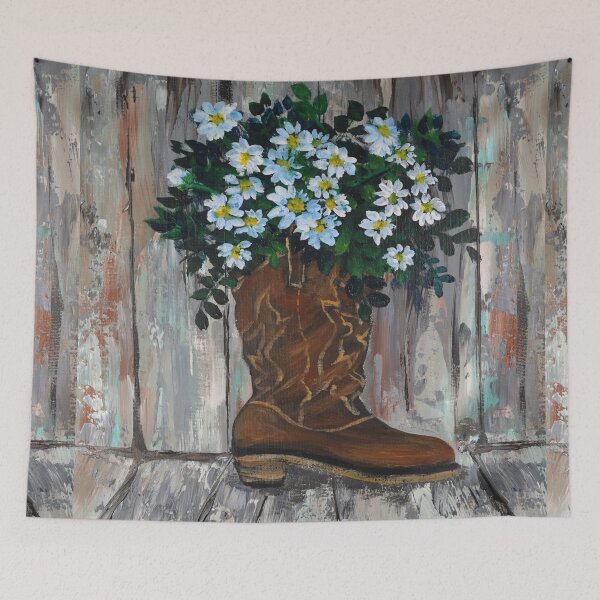 Item preview,  aesthetic western country farm rustic barn wood cowboy boot autumn fall daisy designed and sold by LEILA ART SPACE.