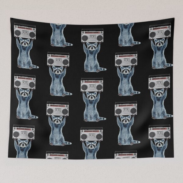 Item preview, Raccoon holding a boombox ,boombox scene designed and sold by TeeARTHY.