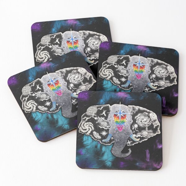 Item preview, Rainbow Galaxy Elephant Abstract Space Dotwork Surrealism designed and sold by ART AGAINST SOCIETY by Cali Vasaturo.
