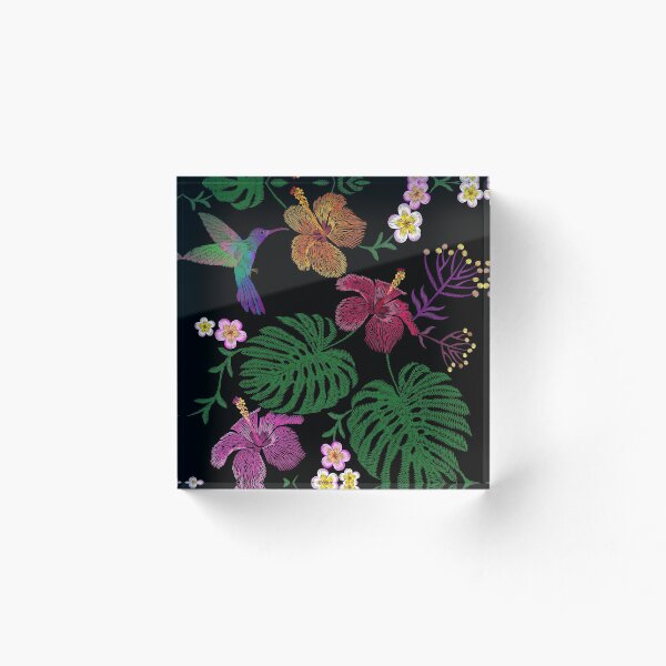 Item preview, Embroidery bright hummingbirds flying over exotic flowers. designed and sold by LuckyStep.