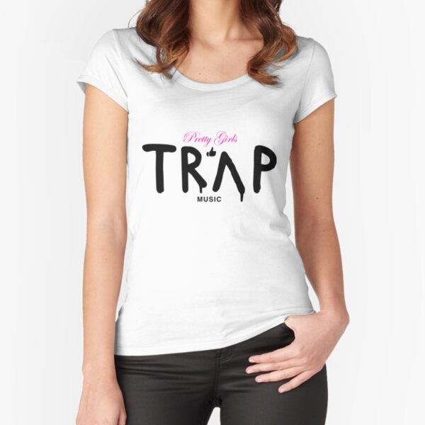 Pretty Girls Like Trap Music - Pink & Black Fitted Scoop T-Shirt