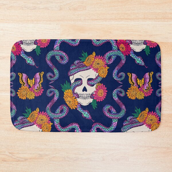 Item preview, Floral Skull Snake on Midnight Blue designed and sold by latheandquill.