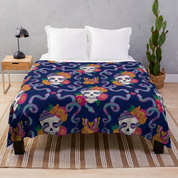 Item preview, Floral Skull Snake on Midnight Blue designed and sold by latheandquill.