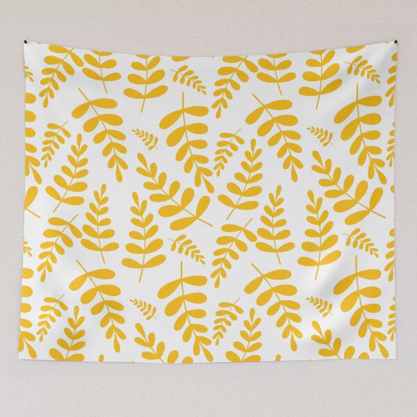 Item preview, Gold yellow leaves pattern on white designed and sold by bigmoments.