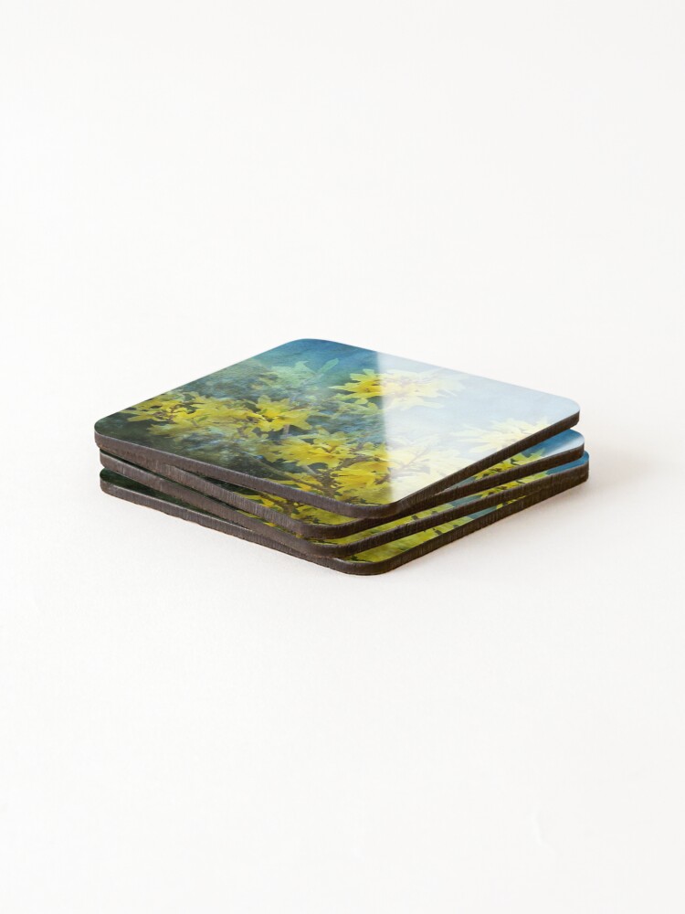 Thumbnail 4 of 5, Coasters (Set of 4), Dramatic Forsythia designed and sold by Artskratch.