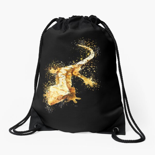 Crested gecko lizard watercolors Drawstring Bag