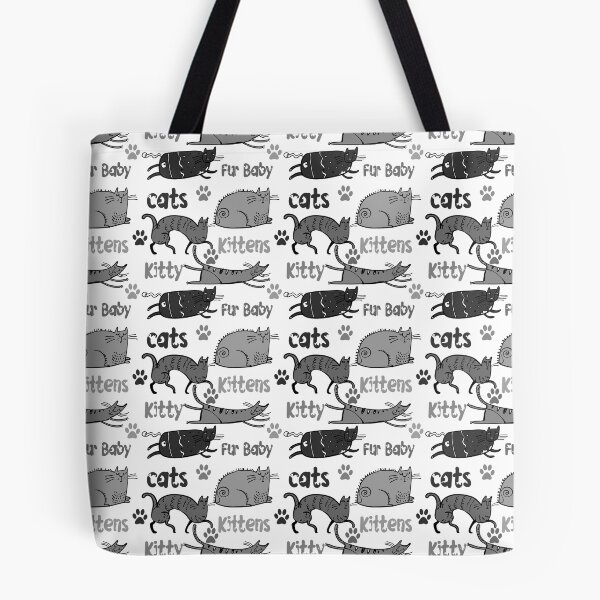 Item preview, BLACK WHITE AND GREY CARTOON CATS AND KITTENS AND FUR BABIES ON WHITE BACKGROUND  designed and sold by ozcushionstoo.