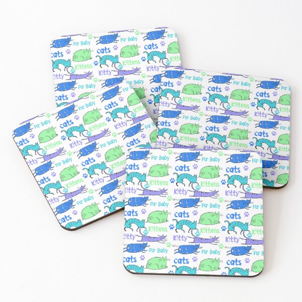 Item preview, BLUE AND GREEN CARTOON CATS AND KITTENS AND FUR BABIES ON WHITE BACKGROUND  designed and sold by ozcushionstoo.