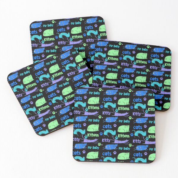 Item preview, BLUE AND GREEN CARTOON CATS AND KITTENS AND FUR BABIES ON BLACK BACKGROUND  designed and sold by ozcushionstoo.