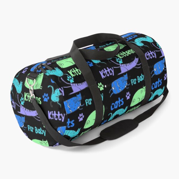 Item preview, BLUE AND GREEN CARTOON CATS AND KITTENS AND FUR BABIES ON BLACK BACKGROUND  designed and sold by ozcushionstoo.