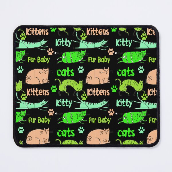 Item preview, GREEN AND PEACH CARTOON CATS AND KITTENS AND FUR BABIES ON BLACK BACKGROUND designed and sold by ozcushionstoo.