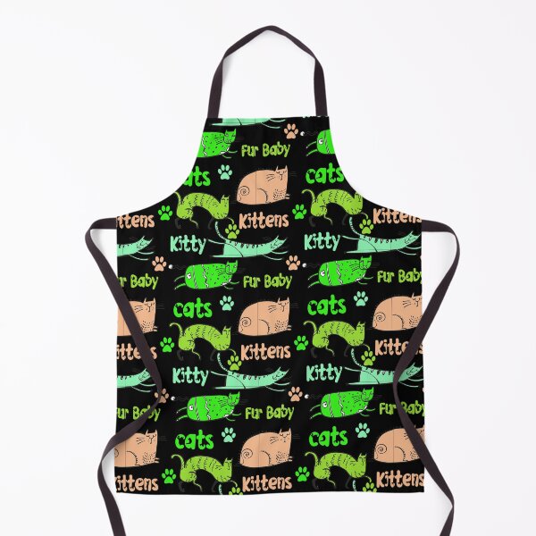 Item preview, GREEN AND PEACH CARTOON CATS AND KITTENS AND FUR BABIES ON BLACK BACKGROUND designed and sold by ozcushionstoo.