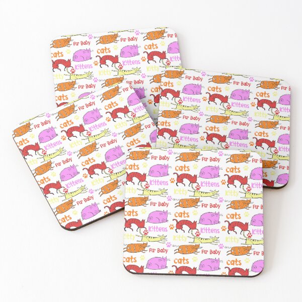 Item preview, PINK AND ORANGE AND YELLOW AND RED  CARTOON CATS AND KITTENS AND FUR BABIES ON WHITE BACKGROUND  designed and sold by ozcushionstoo.
