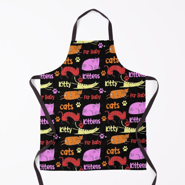 Item preview, PINK AND ORANGE AND YELLOW AND RED CARTOON CATS AND KITTENS AND FUR BABIES ON BLACK BACKGROUND designed and sold by ozcushionstoo.