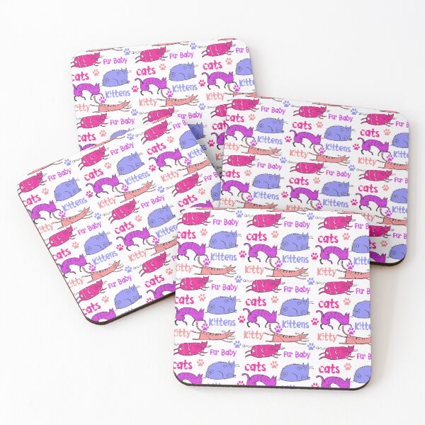 Item preview, PINK AND PURPLE CARTOON CATS AND KITTENS AND FUR BABIES ON WHITE BACKGROUND  designed and sold by ozcushionstoo.