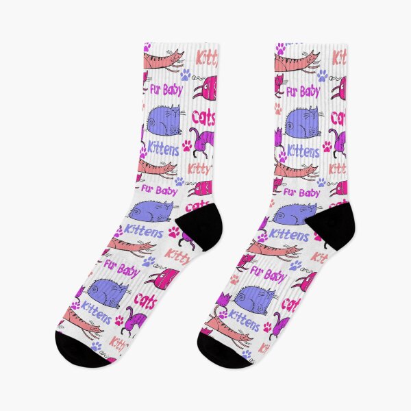 Item preview, PINK AND PURPLE CARTOON CATS AND KITTENS AND FUR BABIES ON WHITE BACKGROUND  designed and sold by ozcushionstoo.