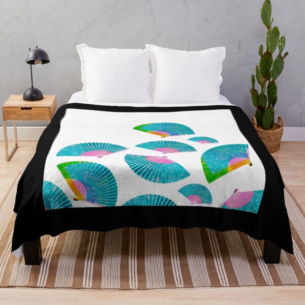 Item preview, Blue Geisha Fan Retro Japan Cyberpunk Sensu Throw Pillow designed and sold by MalisaBelani.