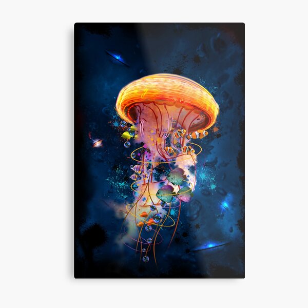 Electric Jellyfish World Metal Print