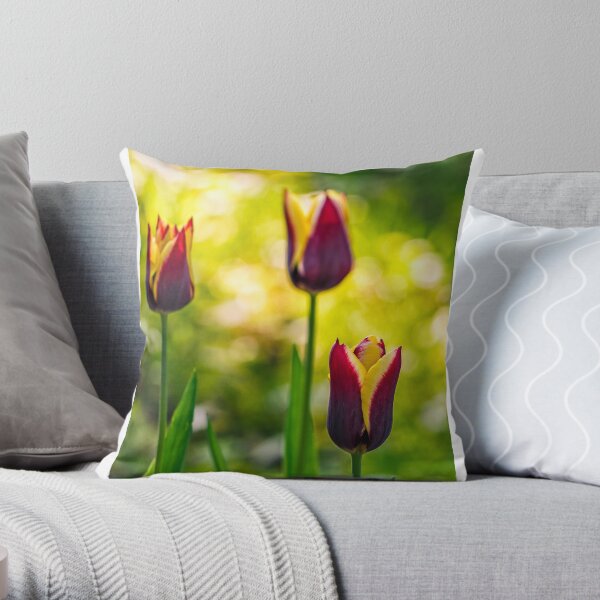 tulip with stripe on shady glade Throw Pillow