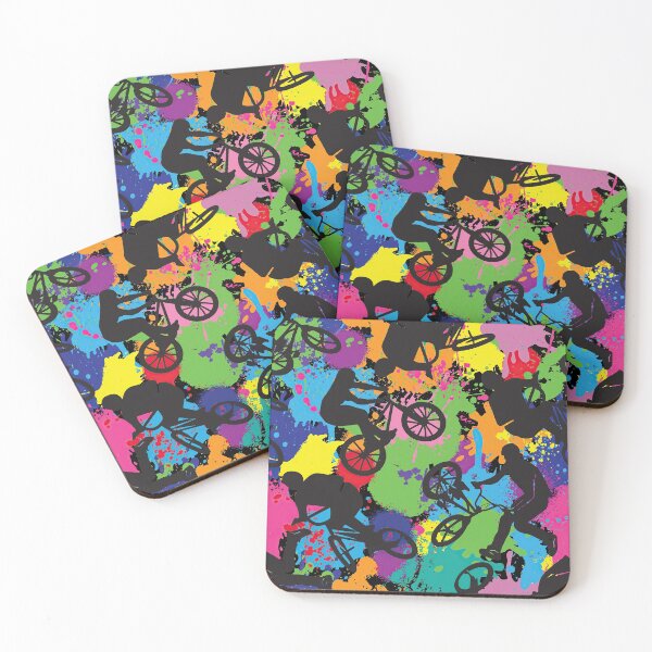 Item preview, BMX Rider Silhouettes On Color Splashing Background Pattern designed and sold by HayleyAnn79.