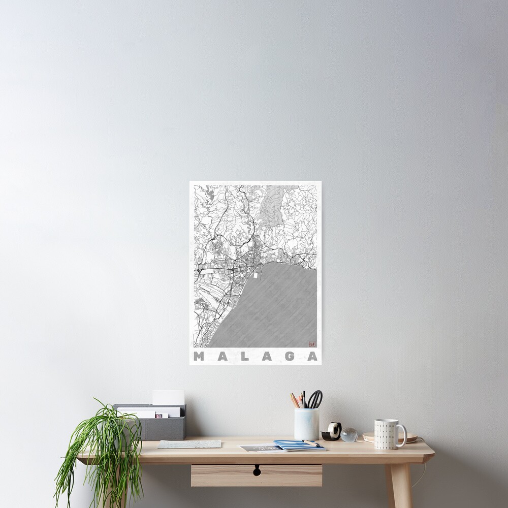 Malaga Map Line Poster