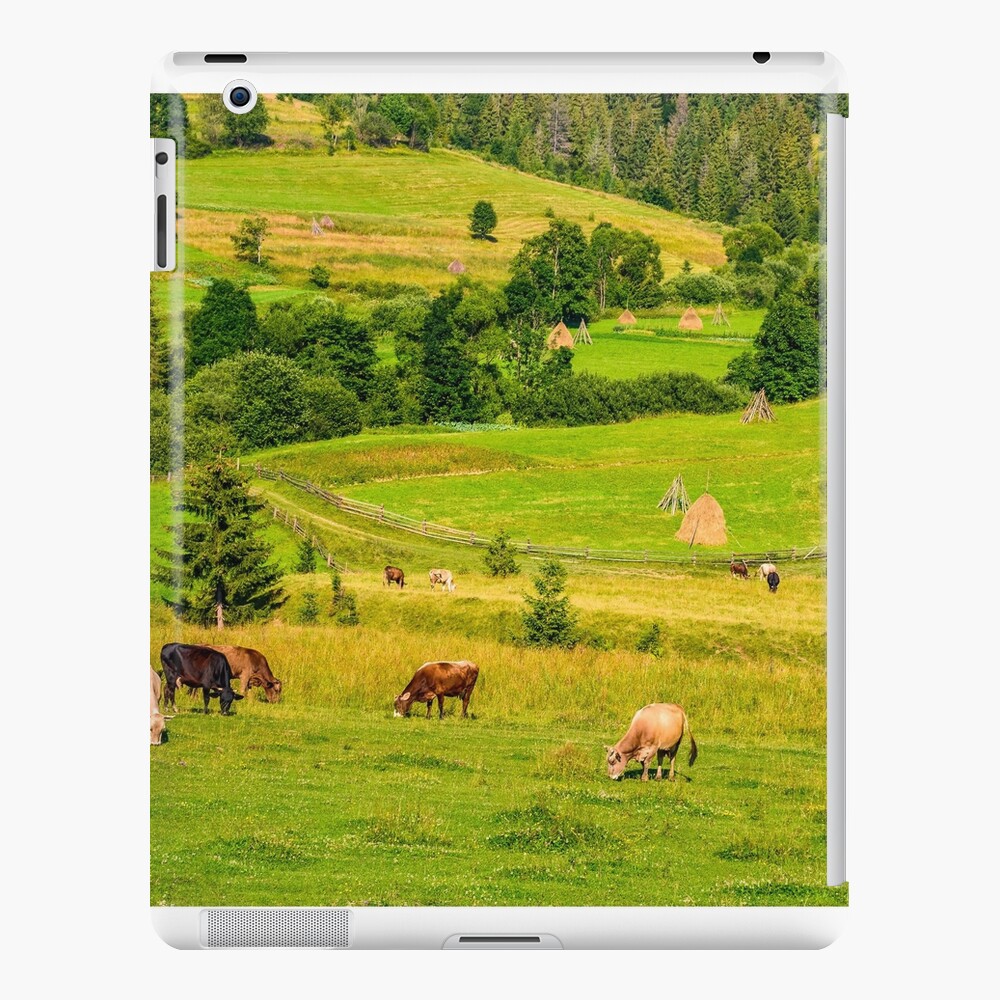 few cows grazing on hillside meadow iPad Case & Skin
