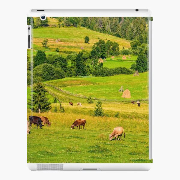 few cows grazing on hillside meadow iPad Snap Case