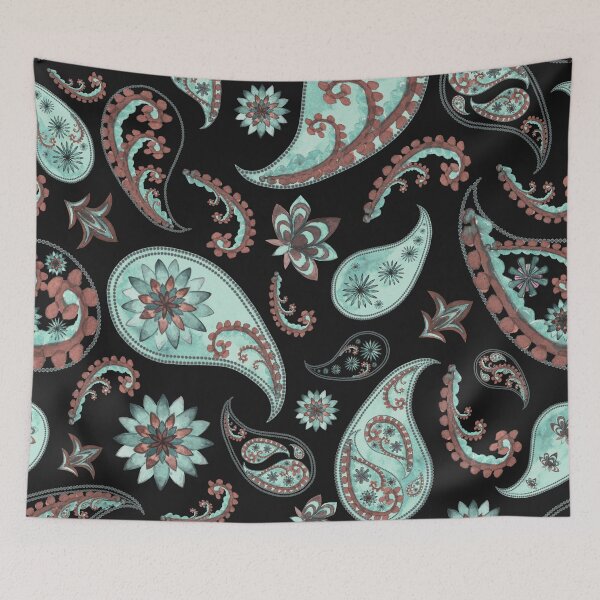 Item preview, Aqua and Black Paisley Pattern, Persian Paisley designed and sold by antevasinart.