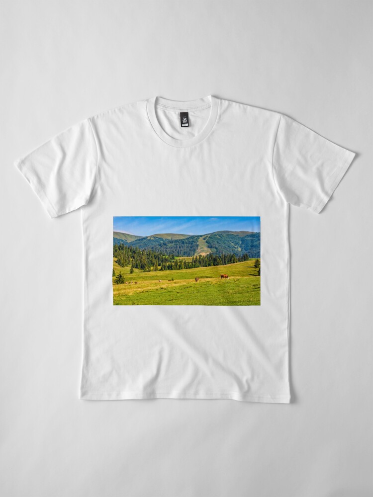 Alternate view of few cows grazing on hillside meadow Premium T-Shirt