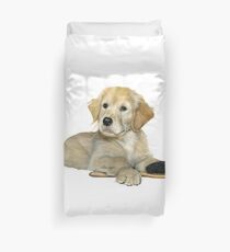 Golden Retriever Puppy with brush Duvet Cover